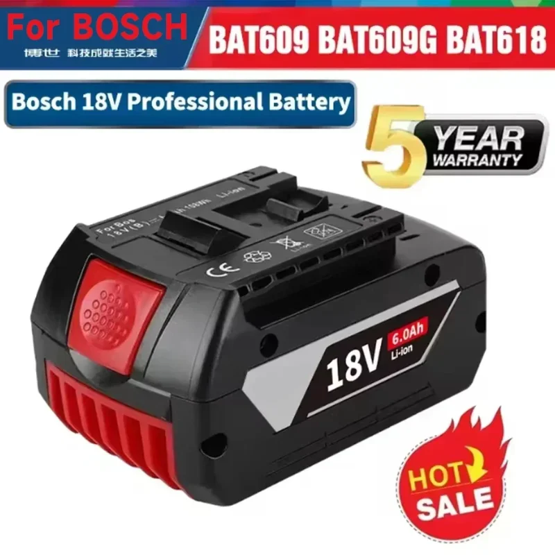 100% compatible avec Bosch 18V 6.0Ah, Batterie Lithium Professionnelle, Batterie Rechargeable Électrique, Bosch BAT609 BAT609G BAT618 BAT618G