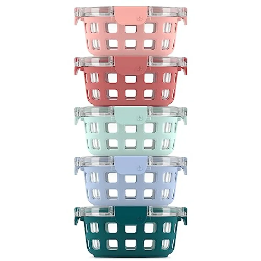 

Duraglass Round Meal Prep Sets 10Pc, 5 Pack Set- Glass Food Storage Container with Silicone Sleeve and Airtight BPA-Free Plasti