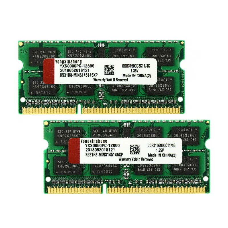 DDR3 DDR3L 2X4GB ذكريات الكمبيوتر المحمول Ram 1333 1600Mhz PC3L PC3 10600 12800 Sodimm ذاكرة الوصول العشوائي للكمبيوتر المحمول