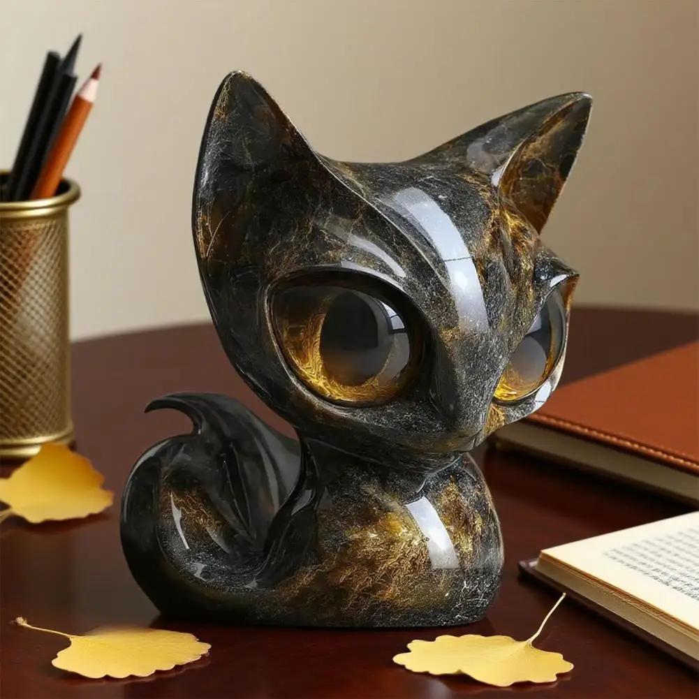 

Small Cat Decoration Enigmatic Cat Sculpture with Big Eyes Elegant Black Cat Statue for Home Office Desktop Decor