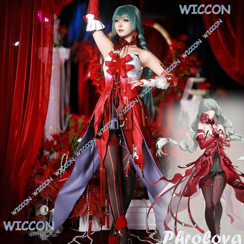 

MAG@Wuthering Waves Phrolova Cosplay Gatherings Wuwa Red Dress Wig Costume Game Outfit Women Halloween 플로로 Anime Con Clothes