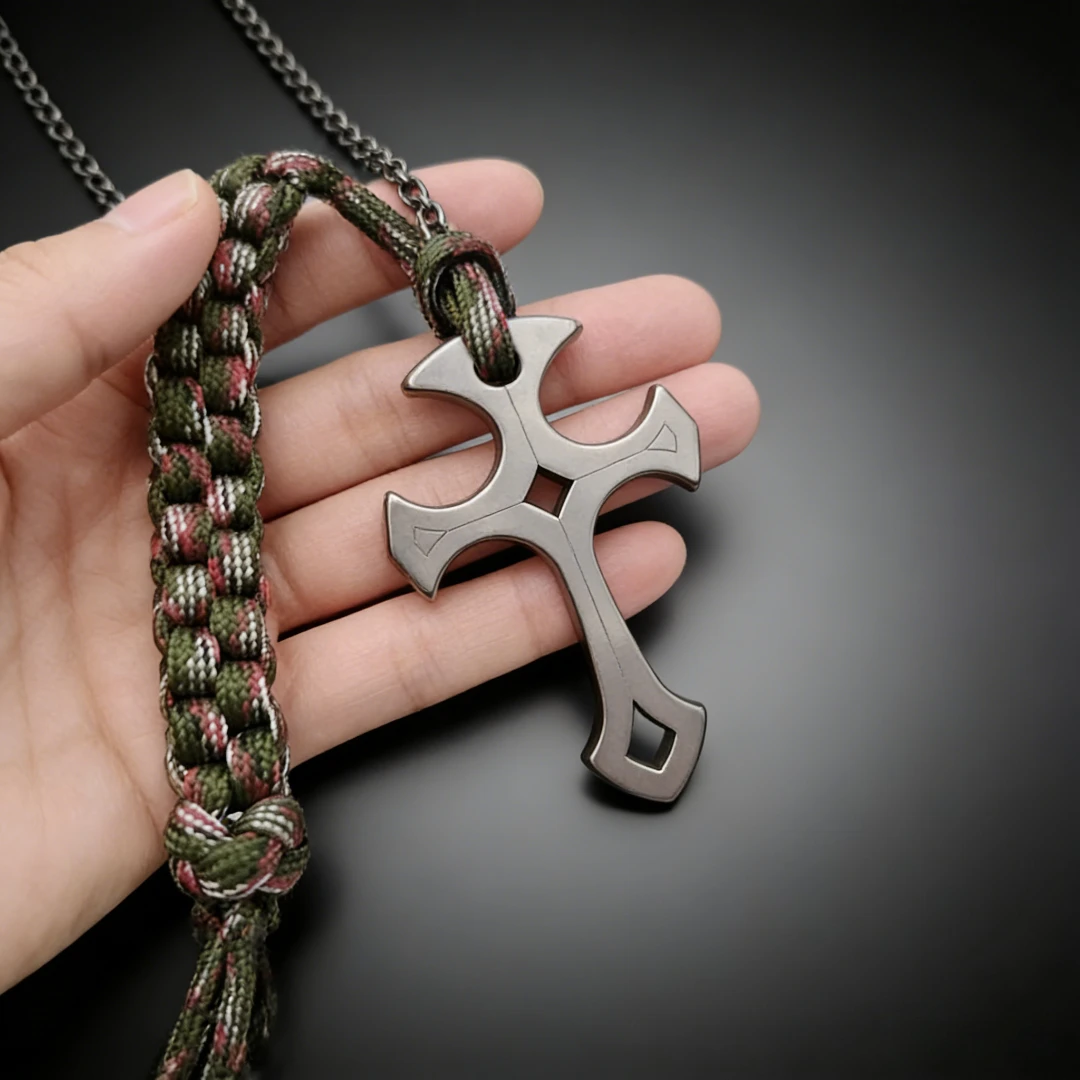 Outdoor EDC TC4 Titanium Alloy Tactical Multifunctional Cross Necklace Car Window Breaking Pendant Tool