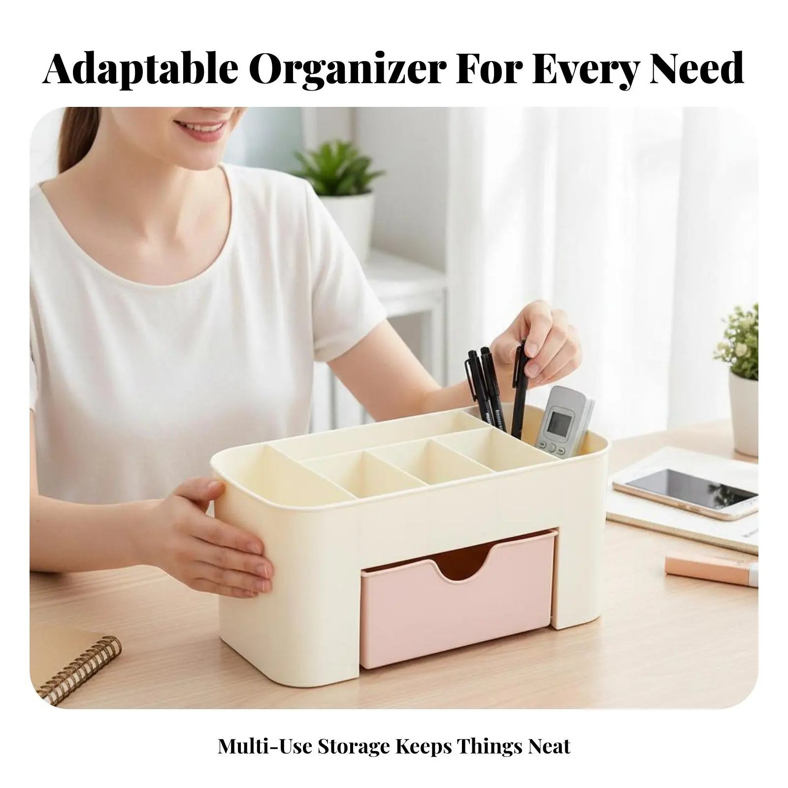 Multi-Compartment Drawer Single-Unit Adaptable Desktop Organizer Clutterno-Cost Solution Minimalist Design for Students