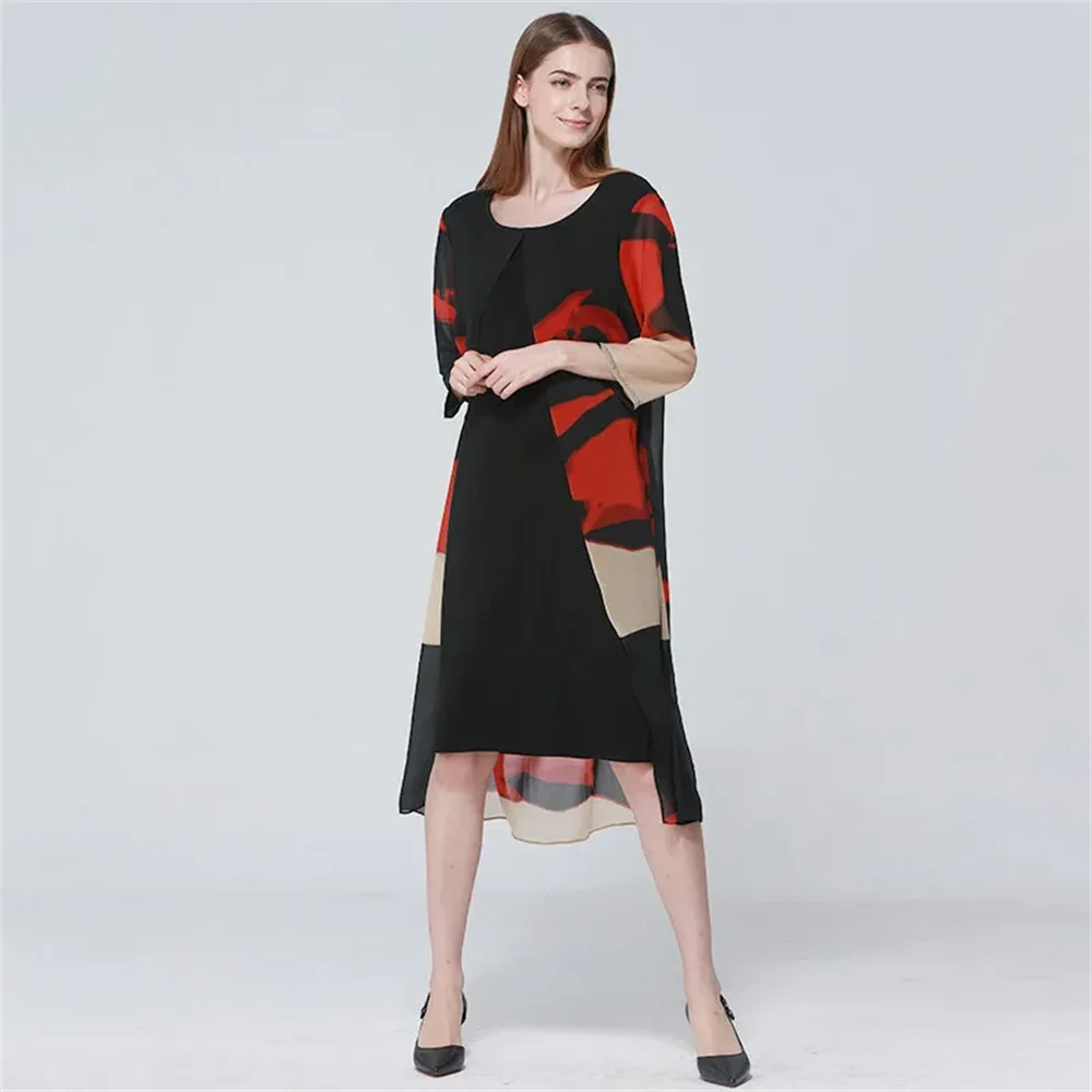 2024 A Line Print Mother Of The Bride Dresses Hi-Lo Pastels Elegant 3/4 Sleeve Jewel Neck Wedding Guest