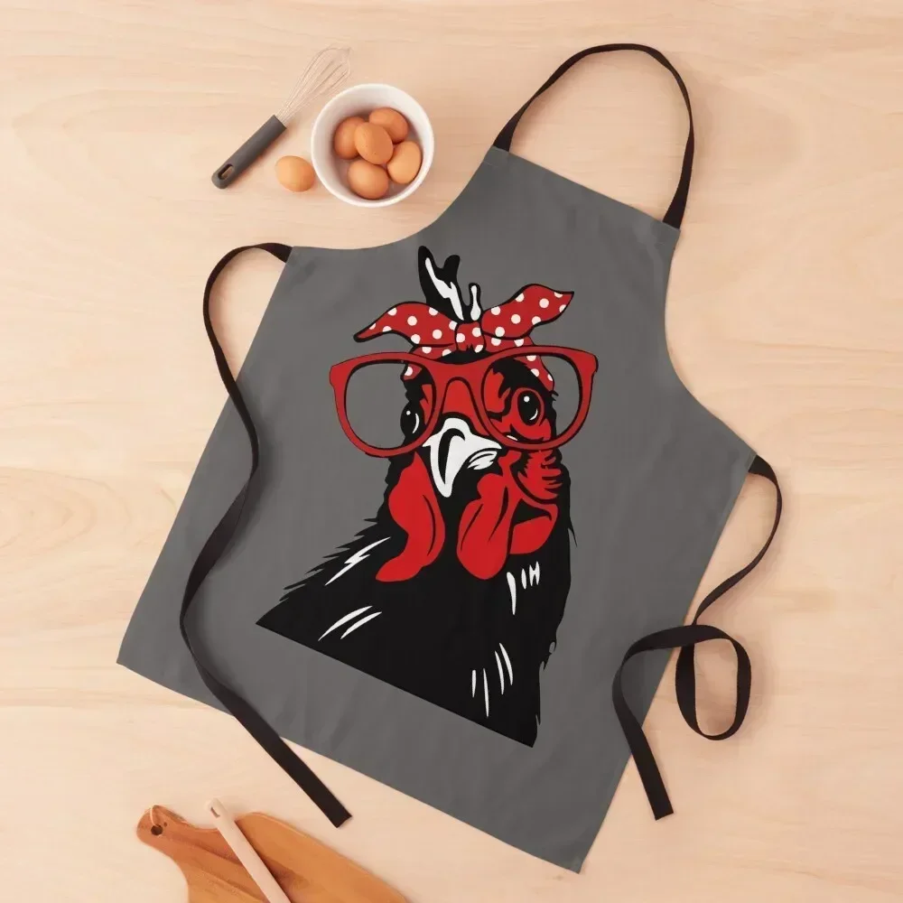 

Cute Women Girl Chicken With Bandana Headband and Glasses Apron Kitchen And Household Goods Beauty Art barber uniform Apron