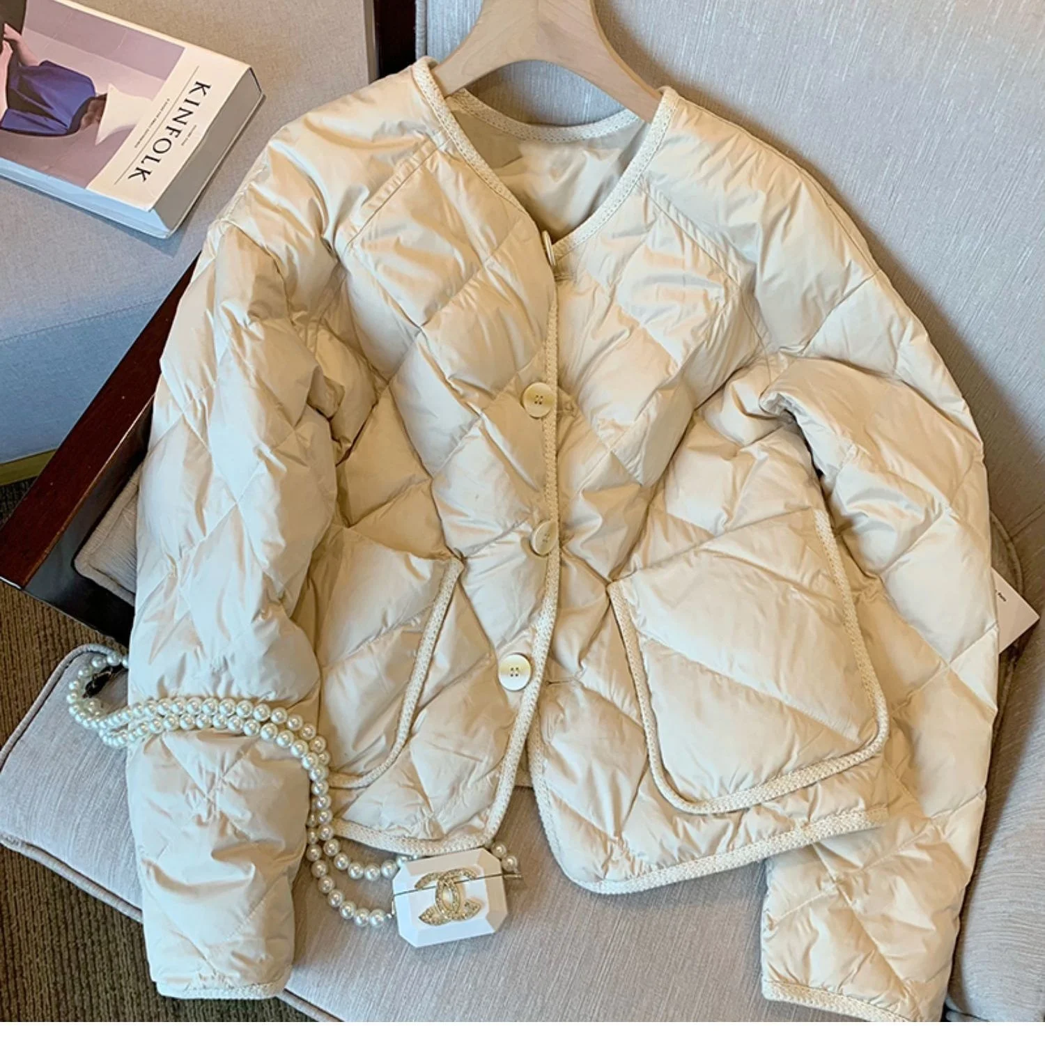 

Легкая хлопковая куртка женская 2025 осень-зима, новинка, малый дизайн, эффектный узор, верхняя одежда с бриллиантовым узором, стильная.