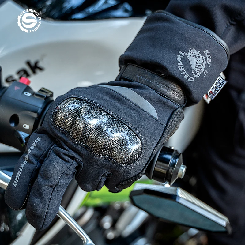 SFK Motorcycle Riding Gears Real Goat Leather Gloves Wear-resisting Carbon Fibre Protection Winter Keep Warm Waterproof Design