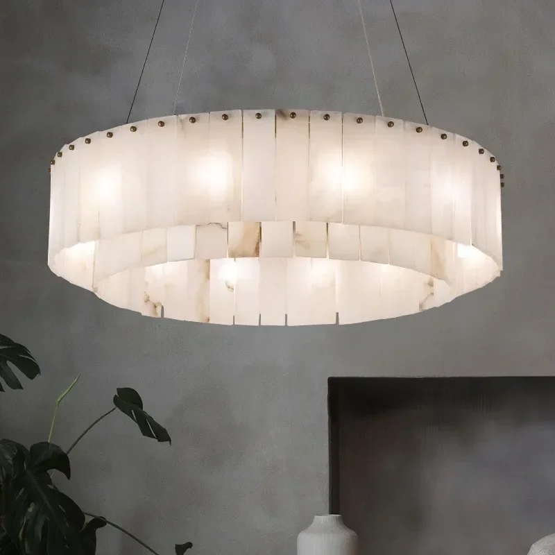 Modern Light Luxury Natural Marble Ceiling Pendant Lamps Home Decor Appliance Hanging Lamps Brushed Matte Gold Lighting