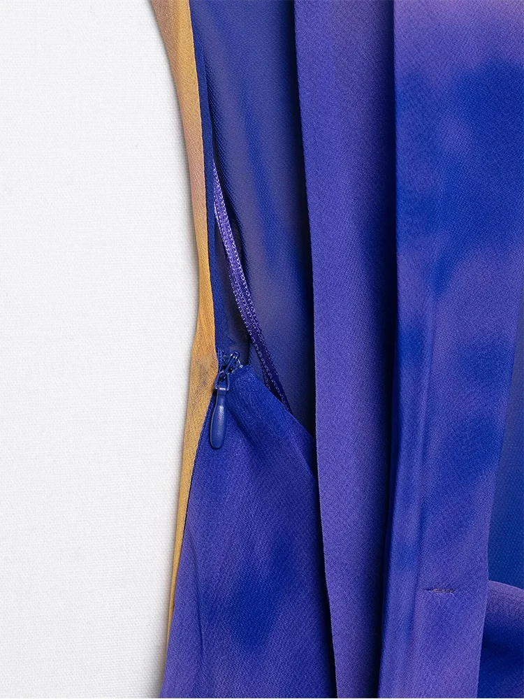 TFMLN Elegant Women Sling Dress With Scarf Holiday Sleeveless Backless Evening Dress Chic Tie-dye Print Summer Vacation Outfit