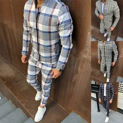 Autumn Two-Piece Mens Fashion Casual Printed Sportswear New Stand-Up Collar Zipper Cardigan Jacket Straight Pants Suit
