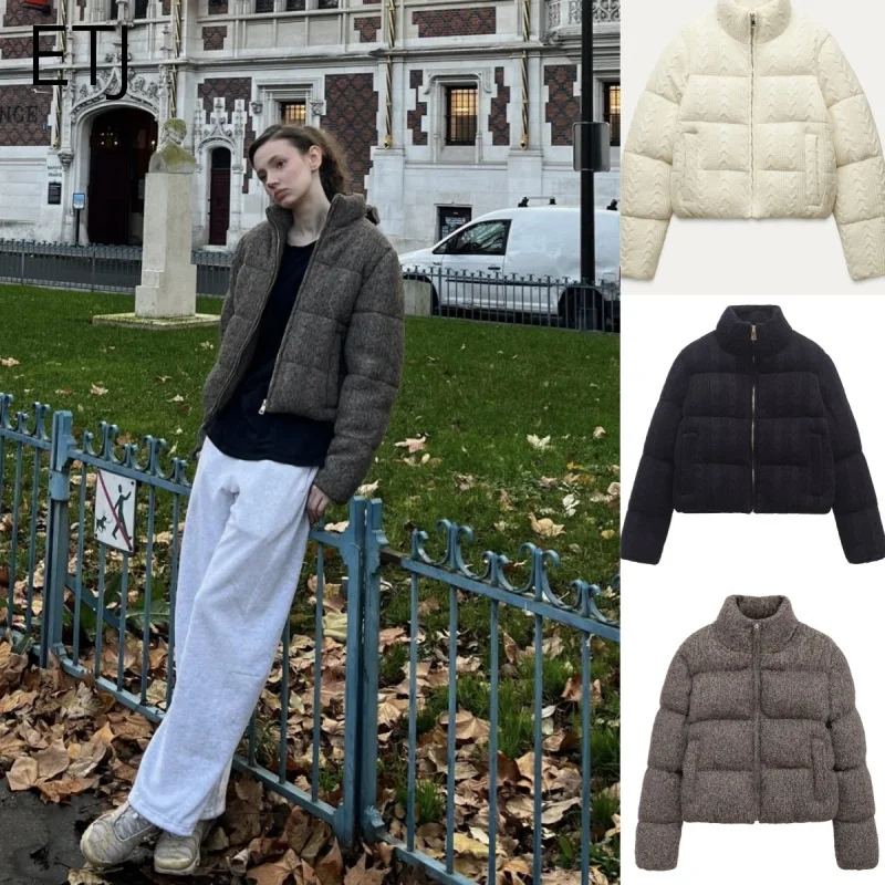 ETJ 2025 Inverno novo feminino fresco e elegante branco gola alta de malha jaqueta de algodão grosso jaqueta de pão quente 6318229
