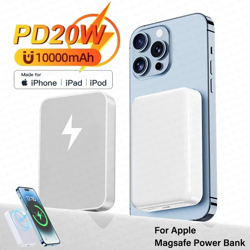 

Магнитный Power Bank 50000 мАч с беспроводной зарядкой PD 22.5W, быстрое зарядное устройство для Magsafe, портативный дополнительный аккумулятор для Xiaomi iPhone 17 16 15 14
