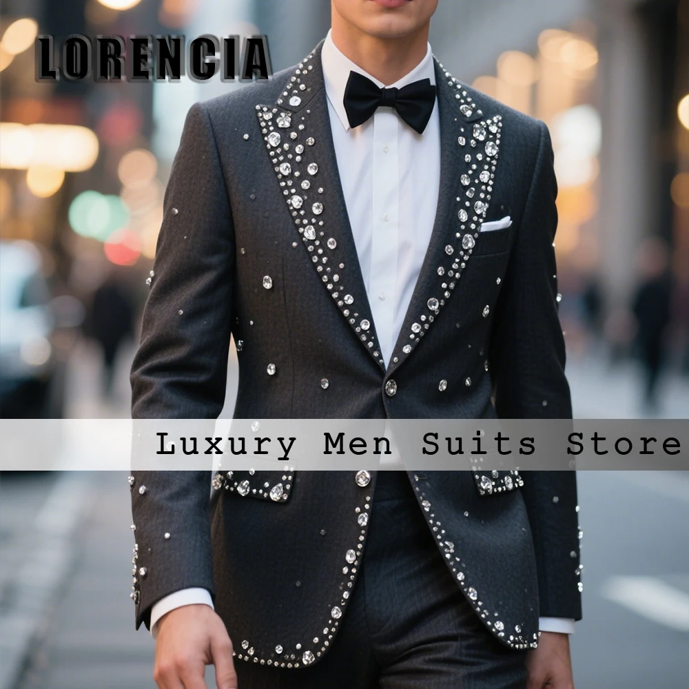 

Elegant Diamond Suits for Men 2 Pieces Luxury 2025 Tuxedos Wedding Outfit Customized Blazer Pants Men's Clothing zomerset heren