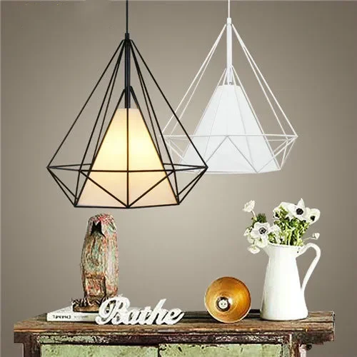 

Modern Scandinavian Minimalist Bird Cage Lamp Art Diamond Pyramid Pendant Light Vintage Iron Pendant Rustic Light