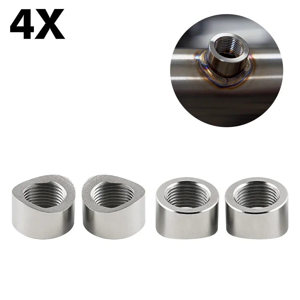 Tuerca de Sensor de oxígeno de 4 piezas, adaptador de Sensor de O2 M18x1.5, tuerca con muescas curvas, tapón de soldadura, piezas de automóviles universales de acero inoxidable