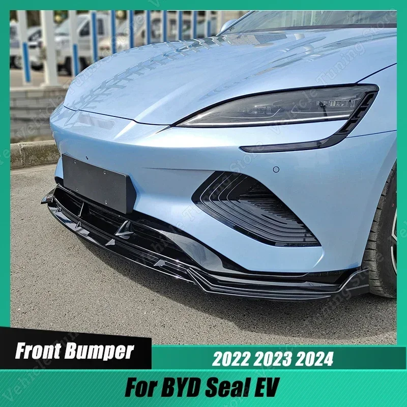 

3Pcs Car Front Bumper Lip Spoiler Splitter Diffuser Cover Canards Gloss Black Body Kit Tuning ABS For BYD Seal EV 2022 2023 2024