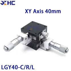 XY Axis 40*40mm LGY40-C LGY40-R LGY40-L Knob Micrometer Sliding Stage Guide Rail Type Platform Manual Displacement Sliding Table