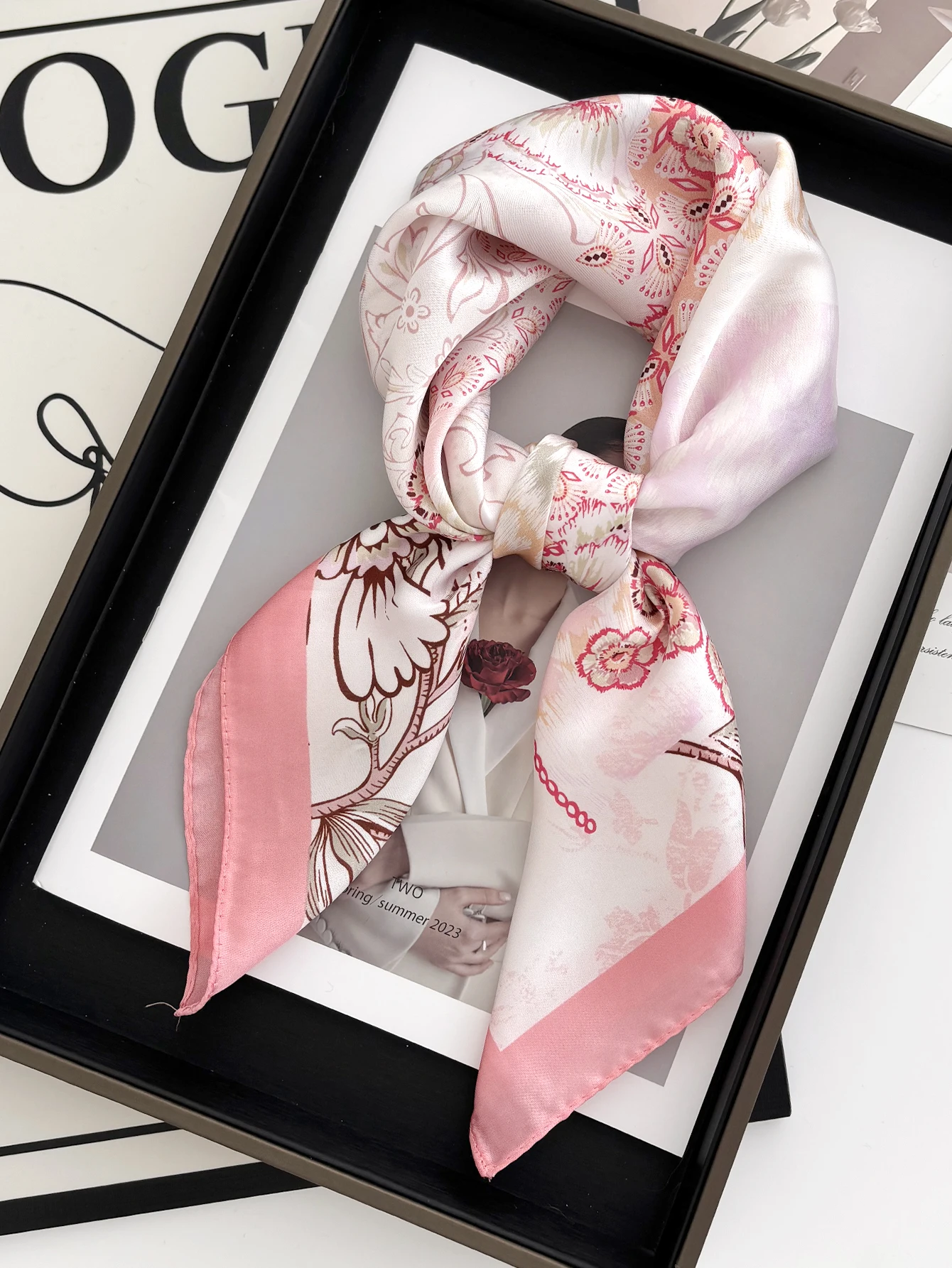 Neue Literarische Modische Bandana Imitation Seide 70*70 cm Temperament Platz Schals Frauen Frühling/Sommer Weiche Satin Schal – Detail 5