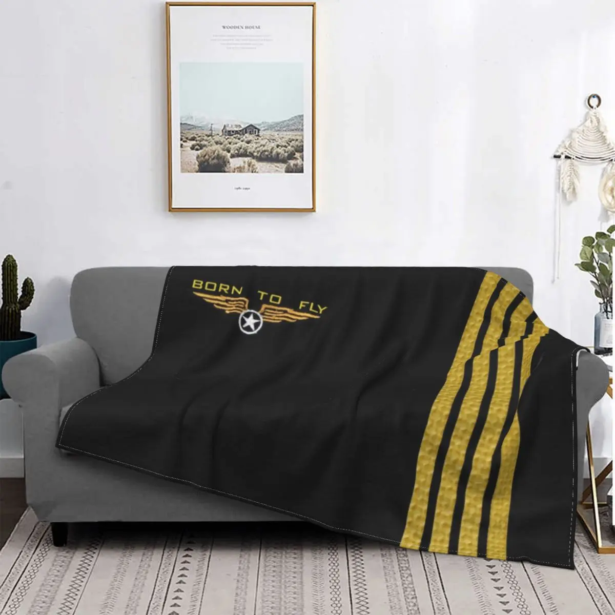 Ultra-Soft Fleece Born To Fly Flight Pilot Throw Blanket Warm Flannel Flying Aviation Aviator Blanket for Bed Office Couch Quilt