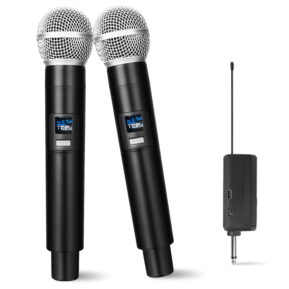 

Wireless Microphone 1200mah UHF Professional Handheld Dynamic Mic Karaoke System Micphone with Receiver for Amplifier PA System