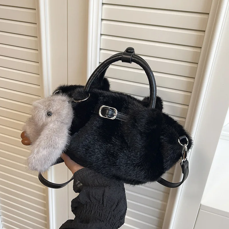 

Зимняя пушистая сумка через плечо, женская модная удобная и простая сумка для хранения с ручкой, универсальная текстурированная сумка на плечо в корейском стиле