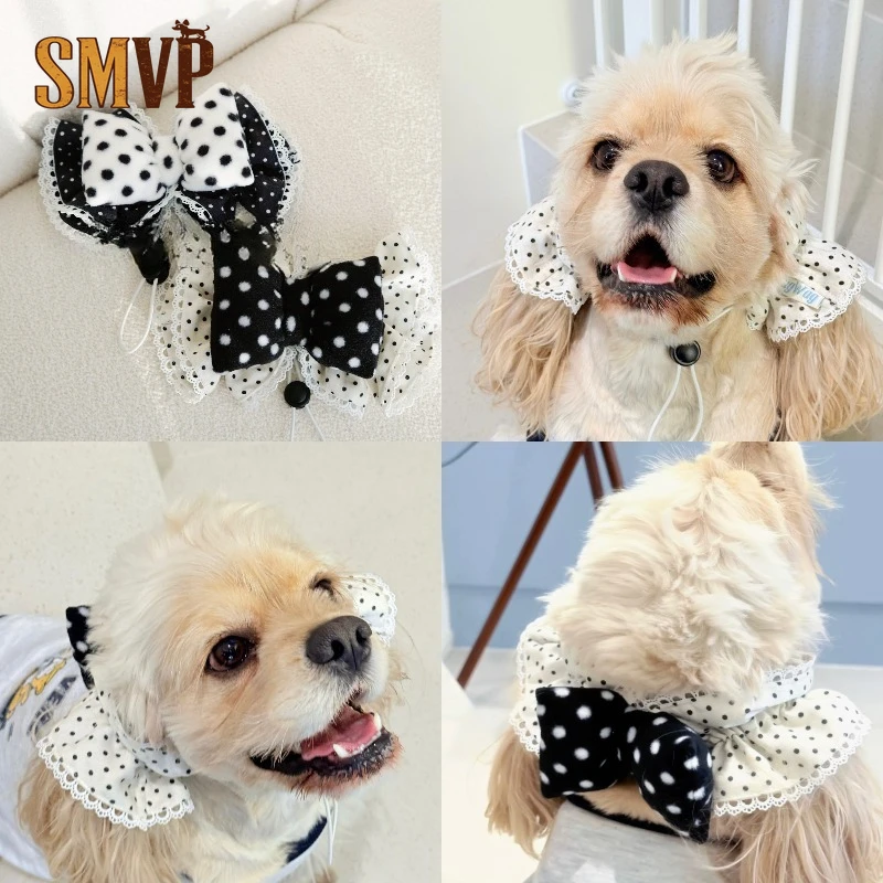 

Plush Polka Dot Pet Ear Bow Lace Trim Dog Ear Accessory Anti Dirty Ear Cover For Small Dogs Perfect For Daily Wear Photo Shoots