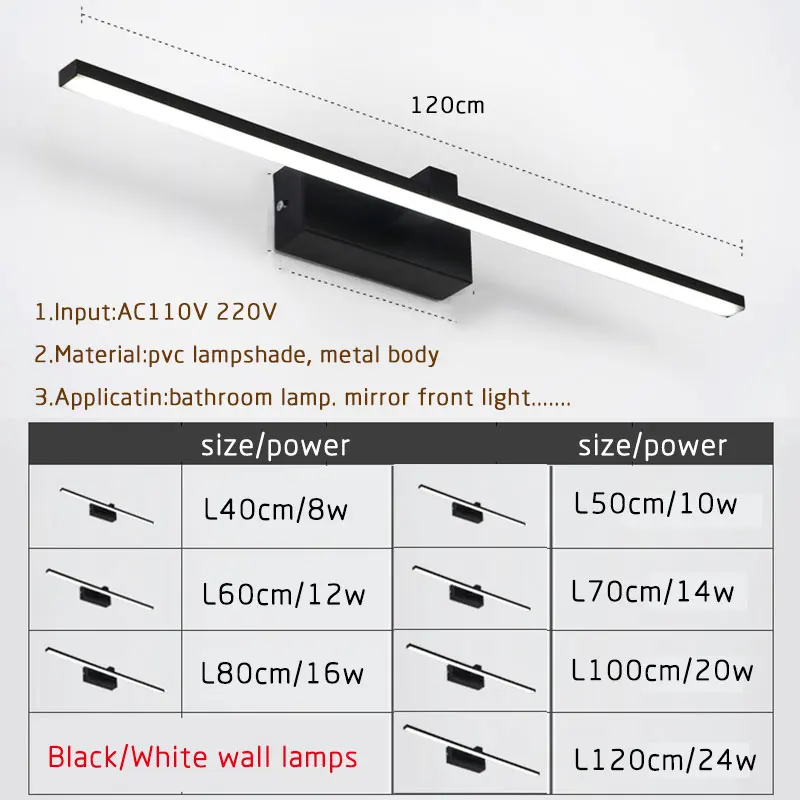 Wall Lamp Black Modern LED Bathroom Mirror Light White Lay Lights Blaker Wall Lamp 40CM Bathroom Lamp