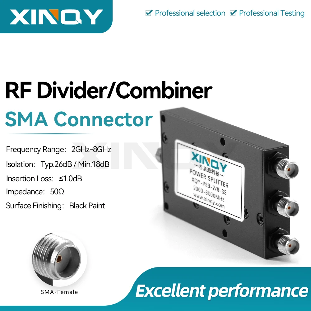 XINQY SMA Microstrip Power Divider 1-to-3 Way, 2-8GHz Low-Frequency Test RF Power Combiner for WiFi/Bluetooth Testing