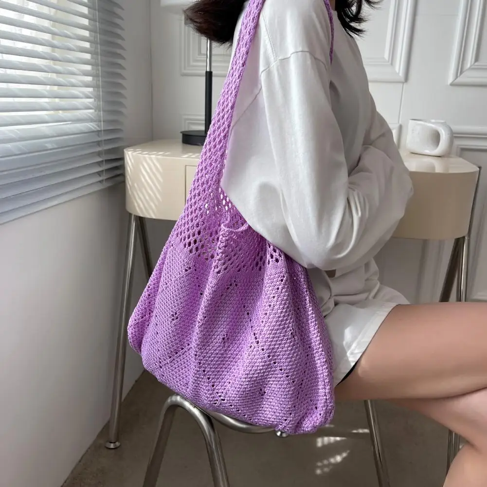 Fashion Knitted Women Shoulder Bag Summer Beach Tote Crochet Bag Large Capacity Casual Hollow Woven Female Shopper Handbag Purse