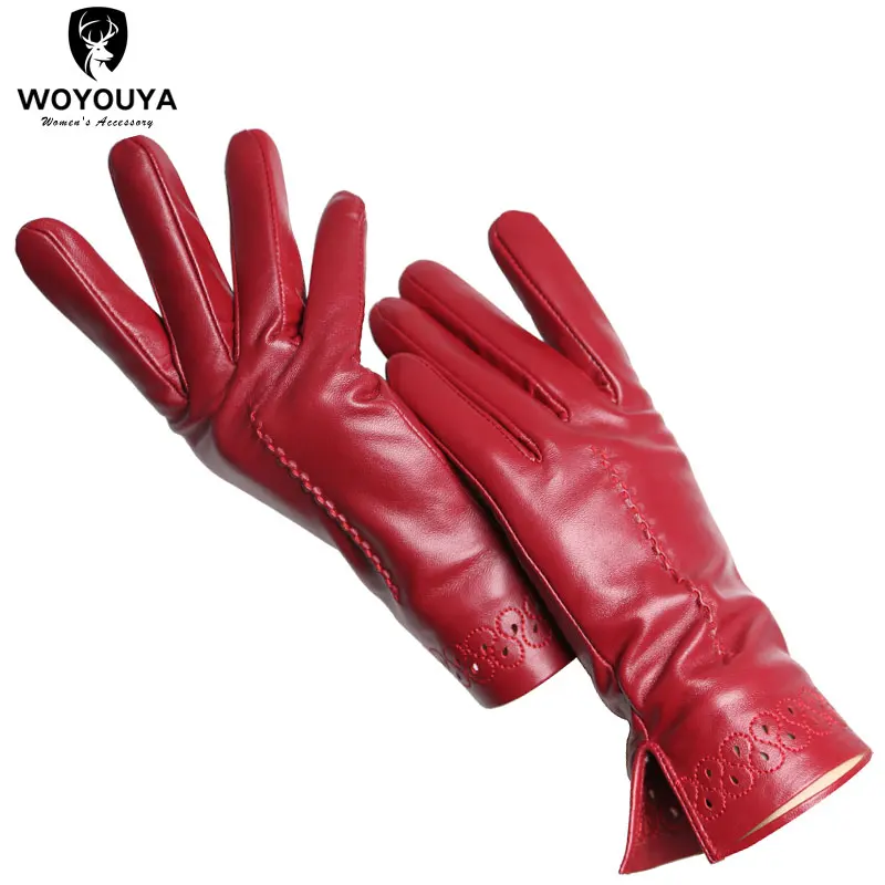 

Good quality High-end fashion women's gloves Sheepskin Keep warm comfortable winter gloves Hollow design 2229