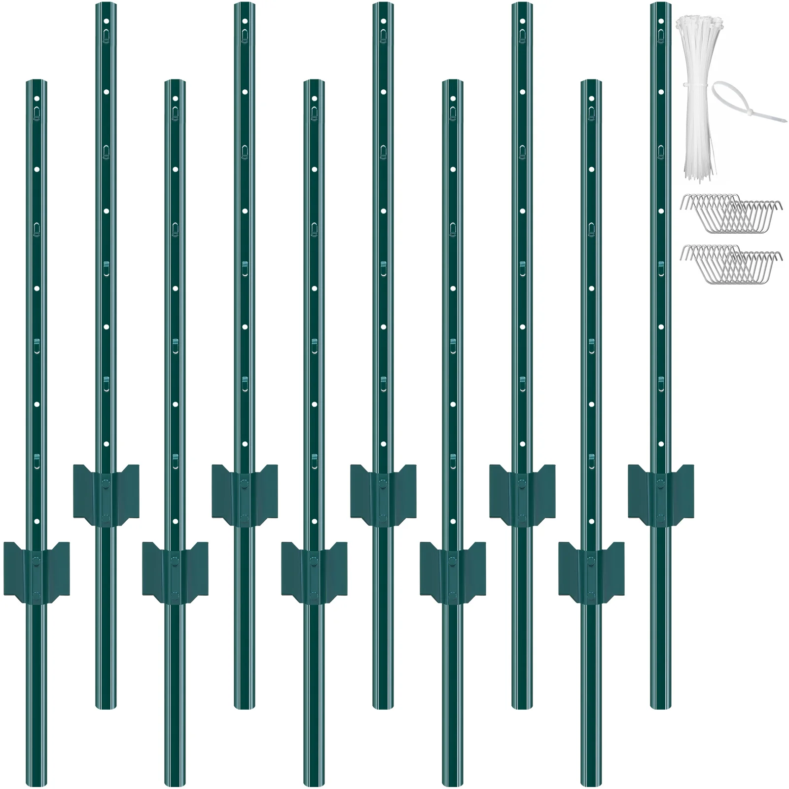 

VEVOR 3/4/5/6/7 Ft Fence Post 6/10 Pack T-Post Heavy Duty Metal Fence Posts Green
