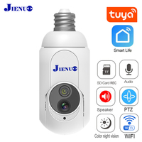 JIENUO Tuya IP Camera Wireless PTZ E27 Bulb Auto Tracking Cctv Surveillance Full Color NightVision Wifi HD Home Cam Smart Life