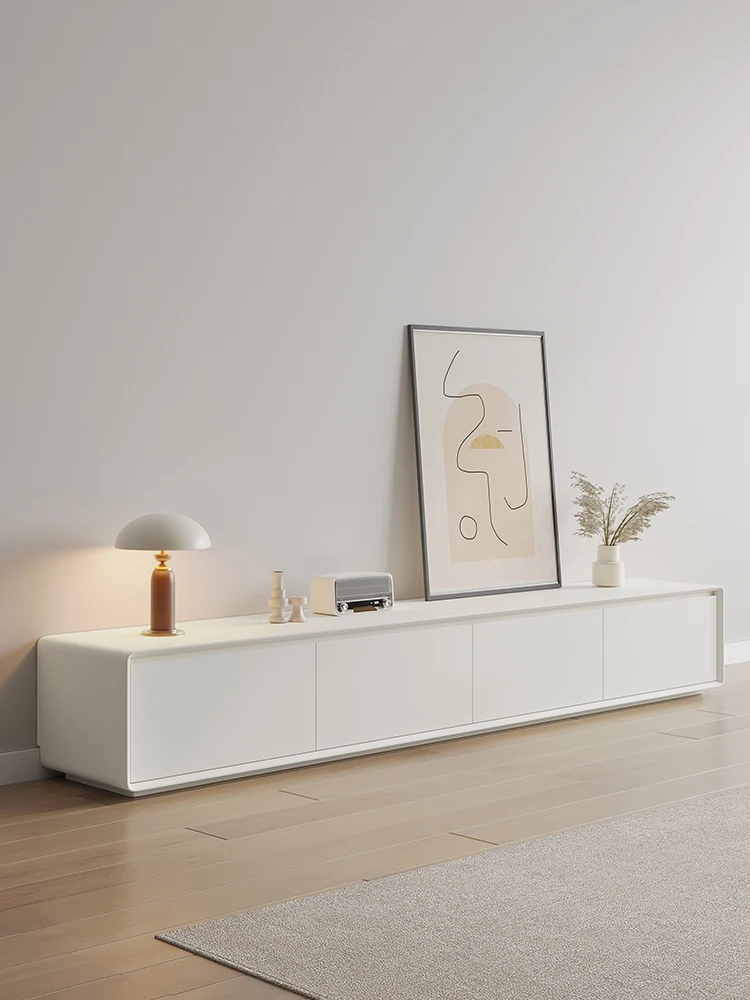 

Nordic painted white solid wood TV cabinet modern simple living room household small apartment floor milk white TV cabinet