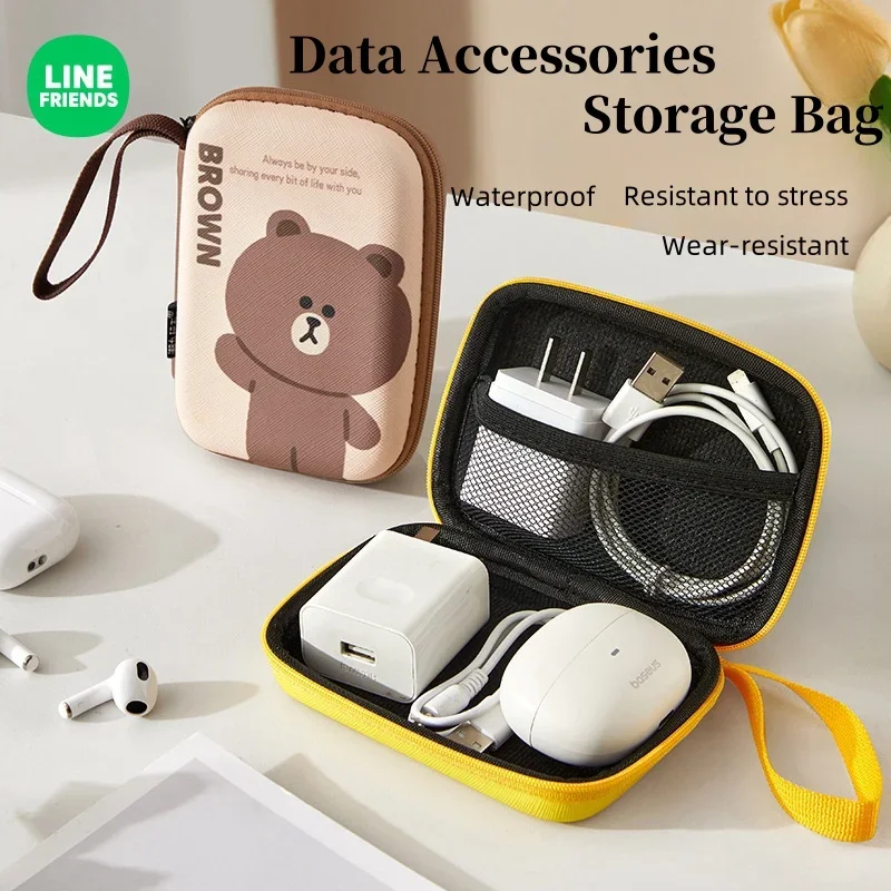 LINE FRIENDS New Brown Sally Travel Portable Headphones Cartoon Storage Bag Charger Data Accessories Wear Resistant Storage Bag