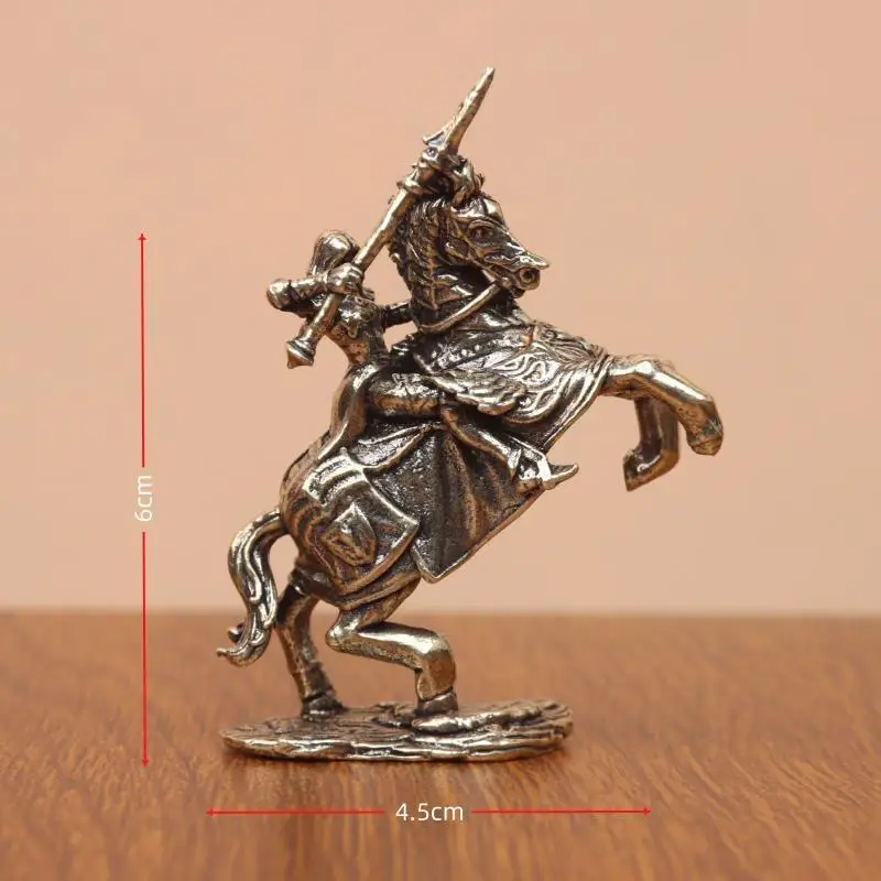New Brass Medieval Knight Riding Horse Statue Vintage Carved Solid Texture For Home Office Desktop Decor Collection Gift