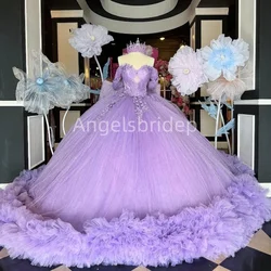 Angelsbridep Princess Lavender Vestido De 15 Años Ruffle Ball Gown Quinceanera Dress Evening Party Dresses With Beading Bow