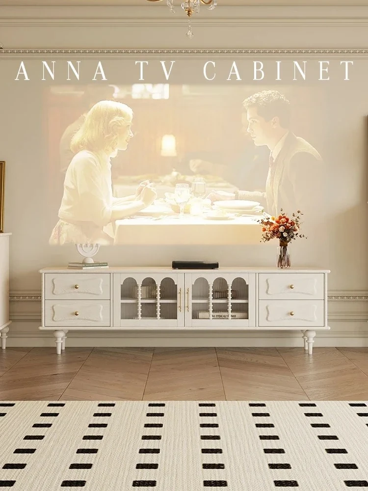 

French Cream Wind Solid Wood TV Cabinet Living Room Vintage American Locker White