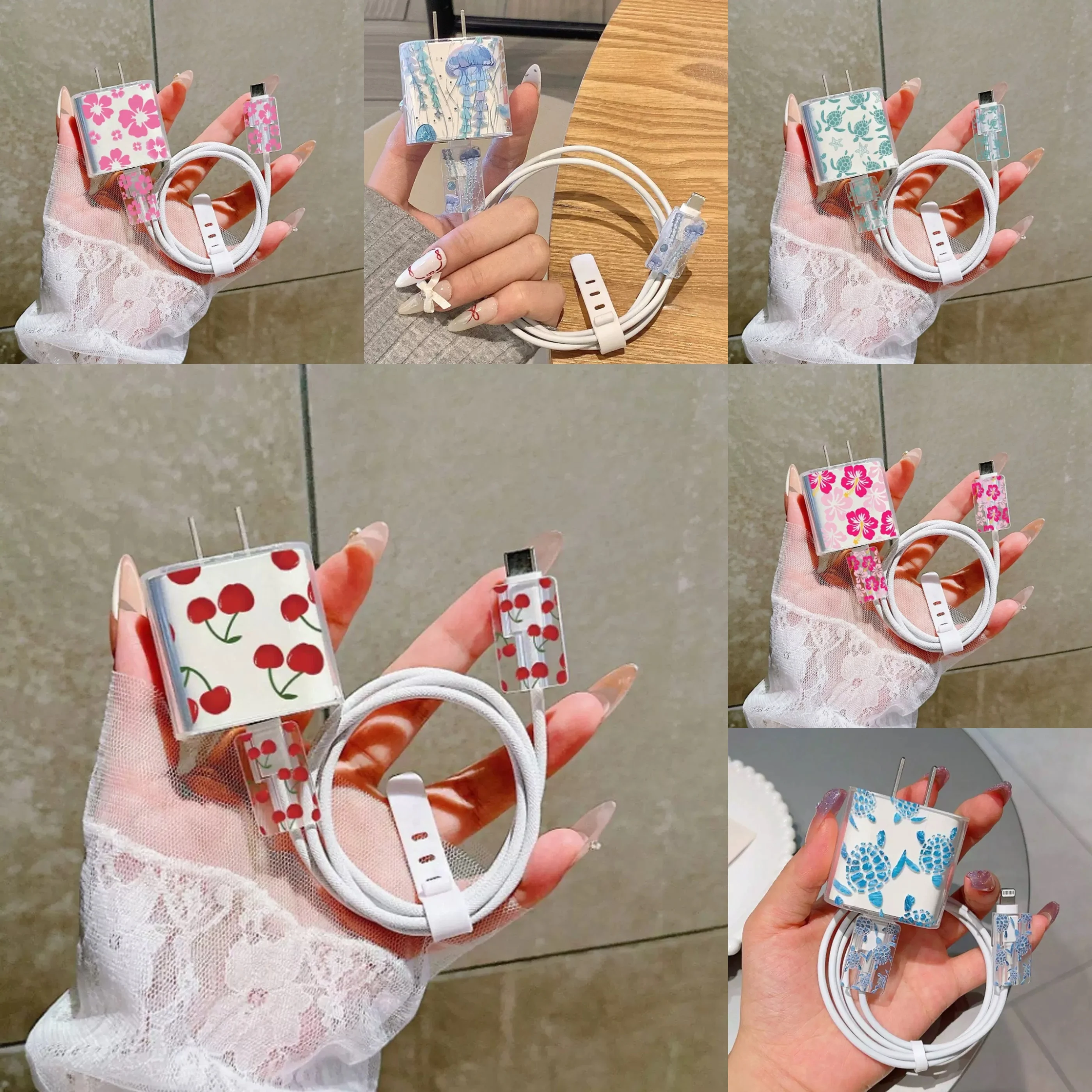 Funda transparente con diseño de animales para iphone, ipad, 18/20W, funda protectora de datos USB de dibujos animados, enrollador de Cable de TPU para iphone 16 15PRO