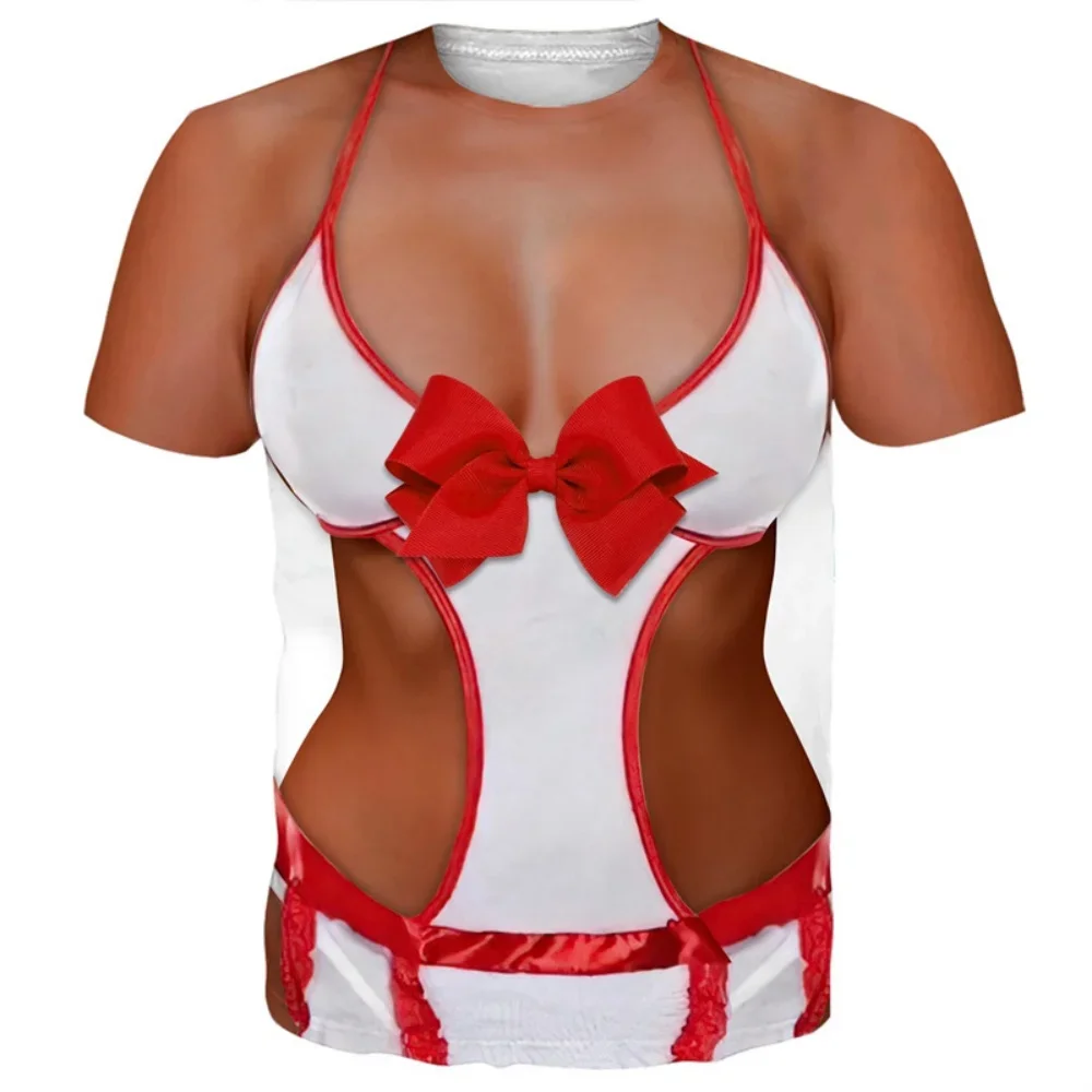 Lustige Bikini-Grafik-T-Shirts für Herren, 3D-Druck, Fake-Abdominalmuskeln, Kurzarm-T-Shirt, Damen-Cosplay-Kostüm, Neuartige T-Shirts – Detail 11