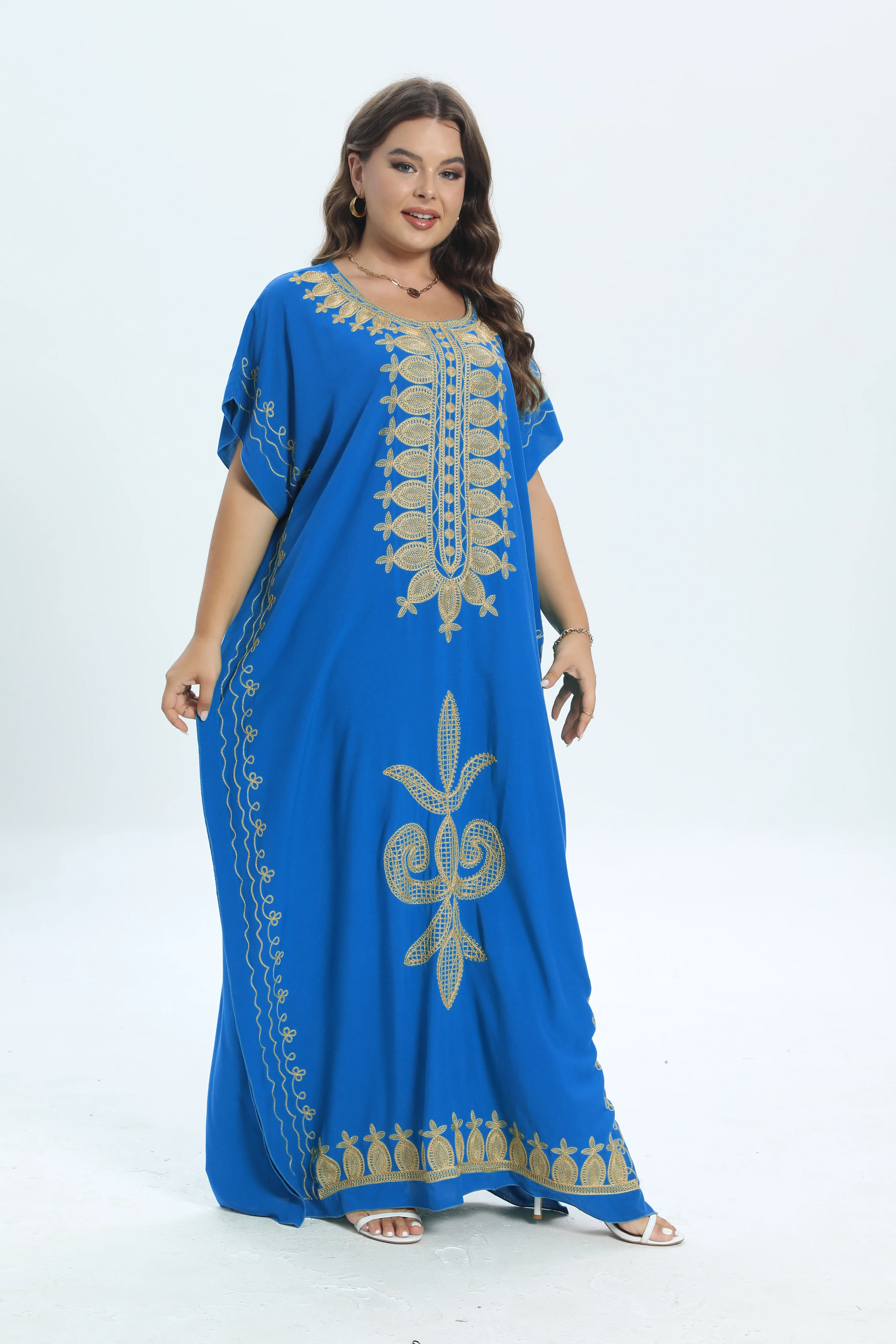 Robe marocaine en coton pour femmes, 2 pièces, grande taille, dashiki de plage, couverture caftan, abaya, béquille traditionnelle africaine