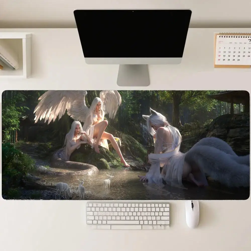 Forest girl Gaming Mats Extended Pad Pc Accessories Mouse Pads Desk Interior Mousepad Gamer Setup Decoration Mouse Mat Playmat