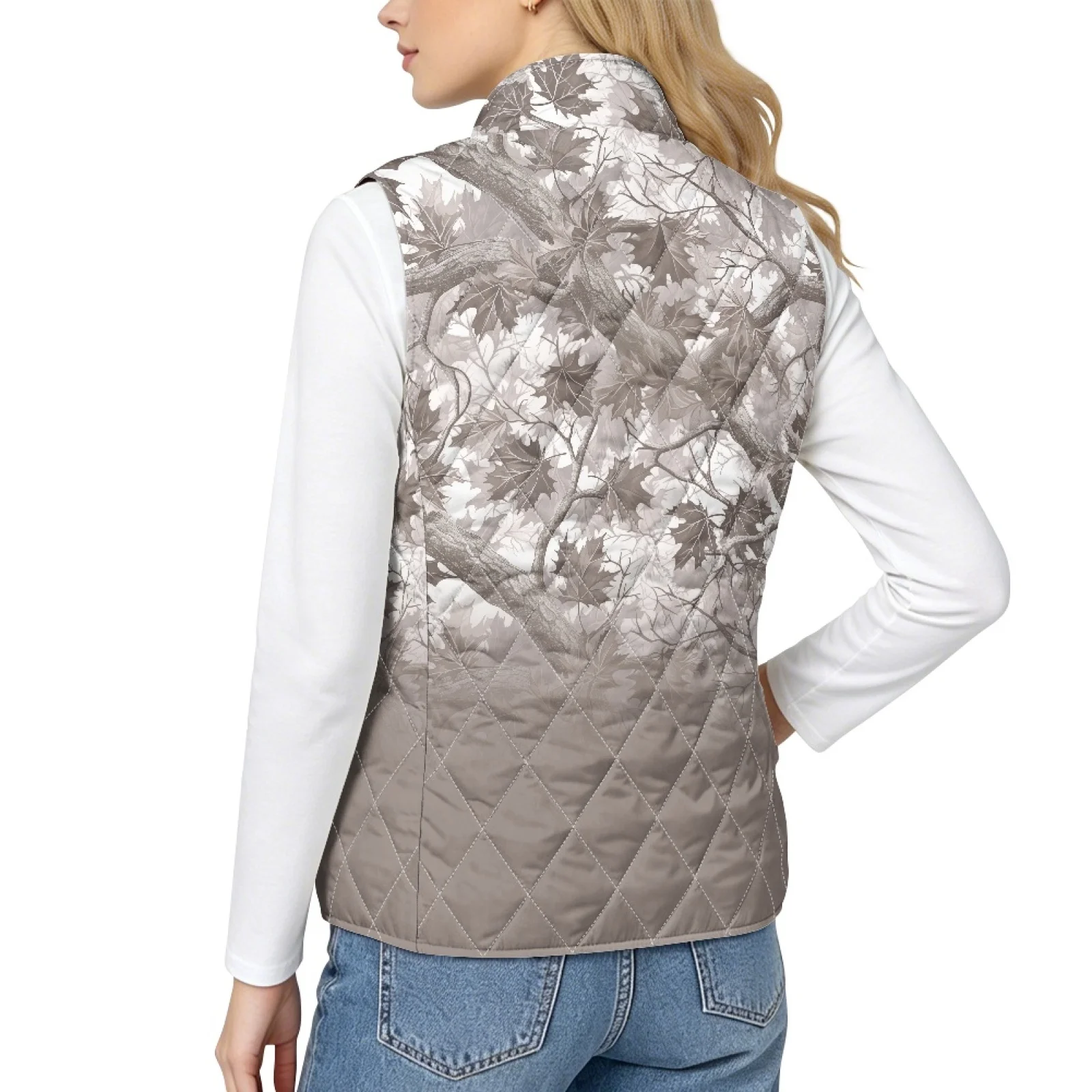 PENSTROLL Tree Branches Quilted Jacket Vest for Women Zip up Diamond Quilted Vest Women Flattering Fit Cropped Puffer Vest