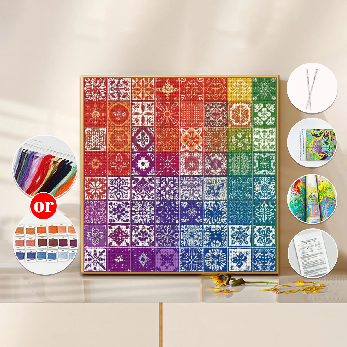 1 ensemble de 40x40 cm [15,7x15,7 pouces] / 50x50 cm [19,7x19,7 pouces], kit de broderie en point de croix sur tissu imprimé 11CT/14CT, motif de