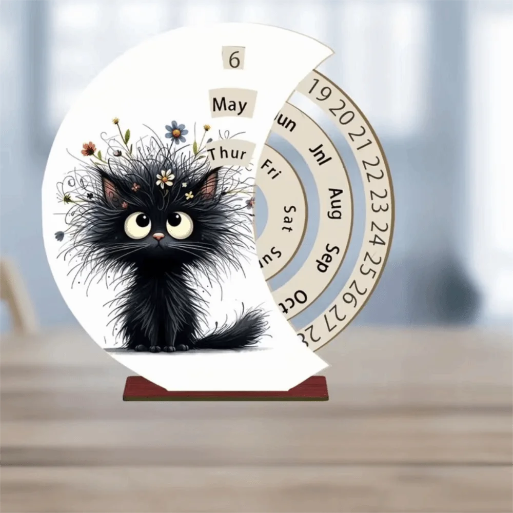 Wooden Material Wooden Calendar Rustic Style Desktop Decoration Perpetual Calendar Rotating Mechanism Manual Rotating