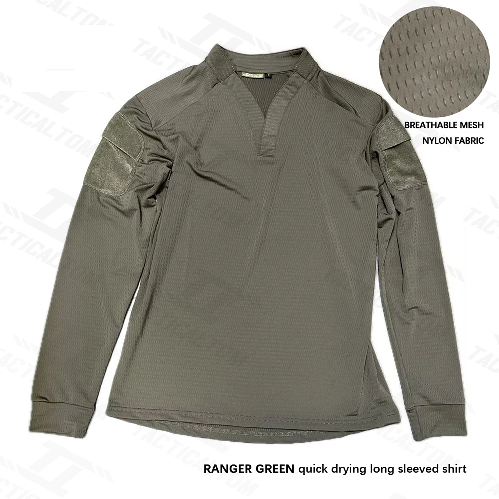 

Зеленая тактическая быстросохнущая рубашка Ranger с длинными рукавами, уличная дышащая мужская футболка с v-образным вырезом