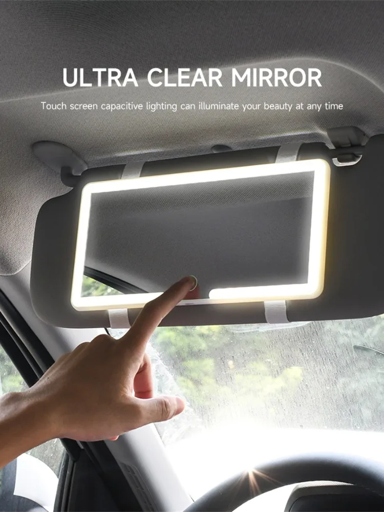 Espelho hd para carro, espelho de maquiagem com três engrenagens, ajuste de placa de viseira solar,