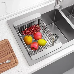 Kitchen sink rack drain rack stainless steel vegetable and fruit drain basket household thickened retractable