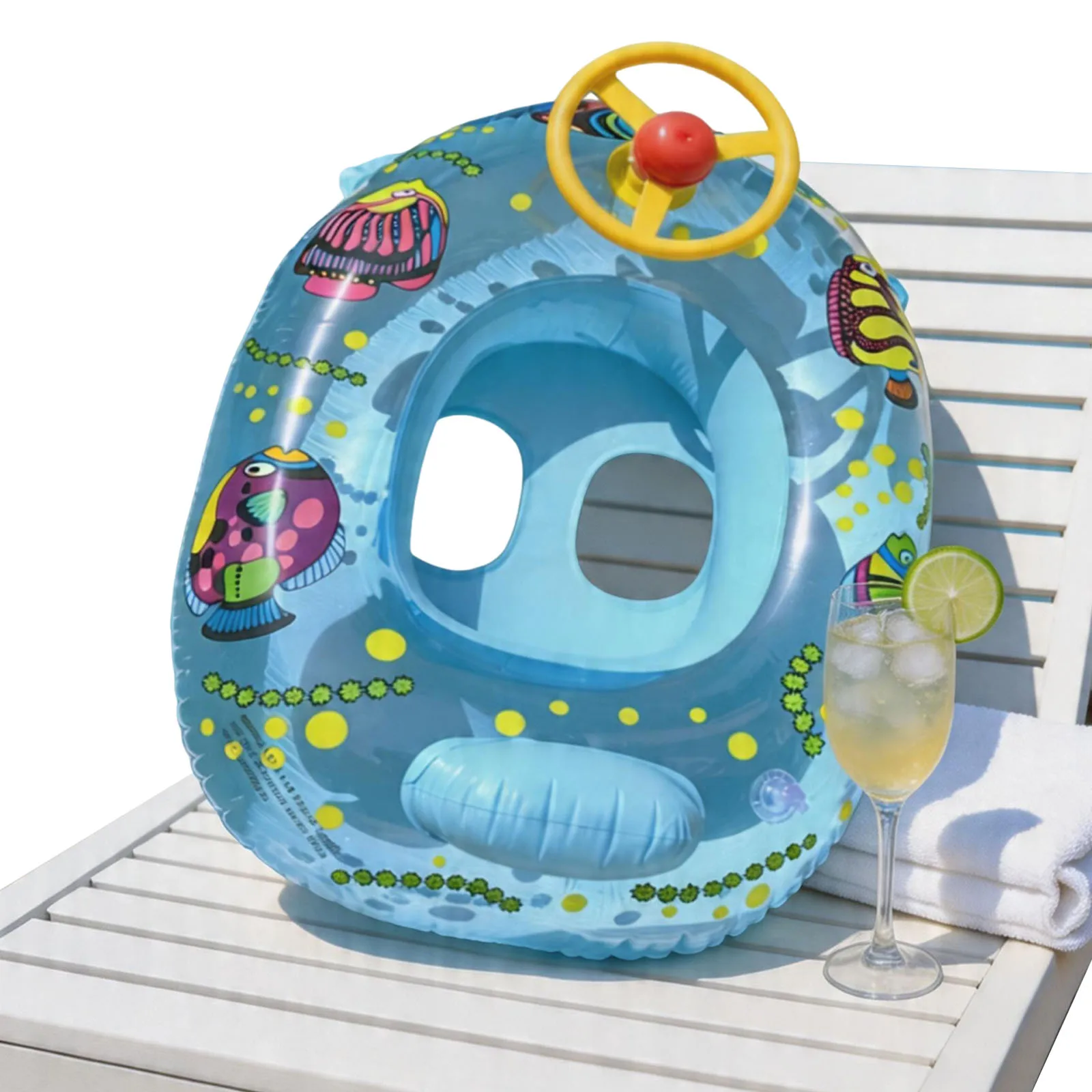 PVC Baby Inflatable Swimming Rings with Steering Wheel Kids Water Play Games Accessories Thickened Widened Airbag for Children