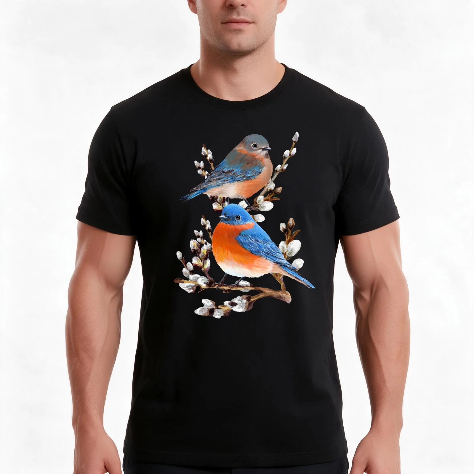 Eastern Bluebird Couple T-Shirt Summer Casual Cotton Tee Oversized Streetwear Tops Vintage Graphic Print Unisex Men Women