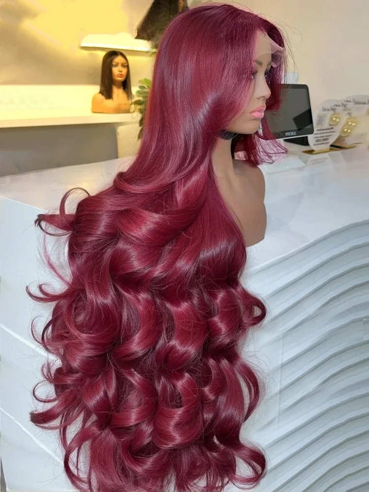 

99j burgundy 13x6 Lace Front Wig Human Hair 230 Density Body Wave 30 38 Inch Red Colored Loose Wave 13x4 Lace Frontal Wigs